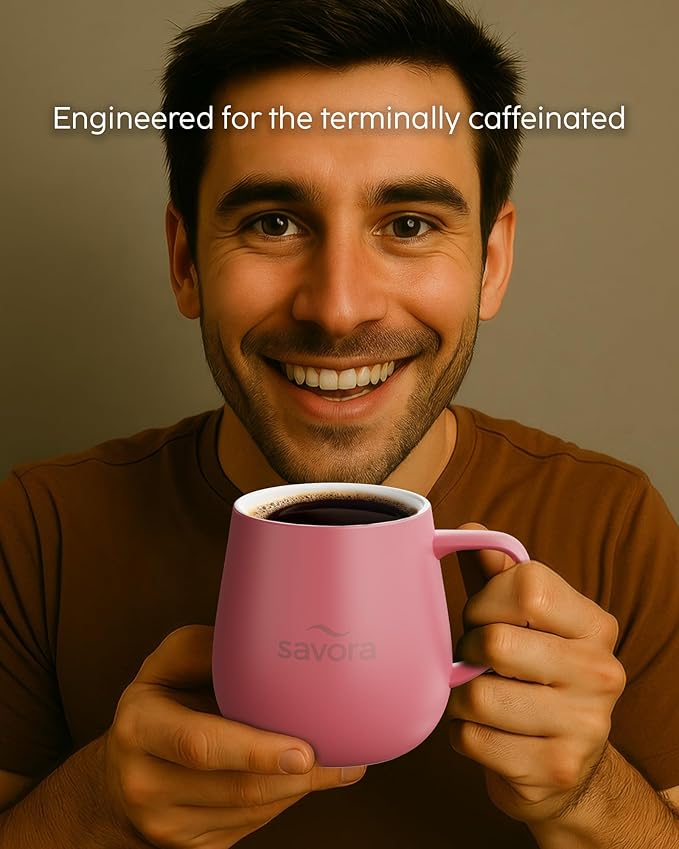 Temperature Control Smart Mug with Wireless Heating Pad - 12oz Ceramic Coffee Mug Warmer | Maintains 135°F Self Heating Cup | IntelliHeat Technology | USB-C Powered - Pink