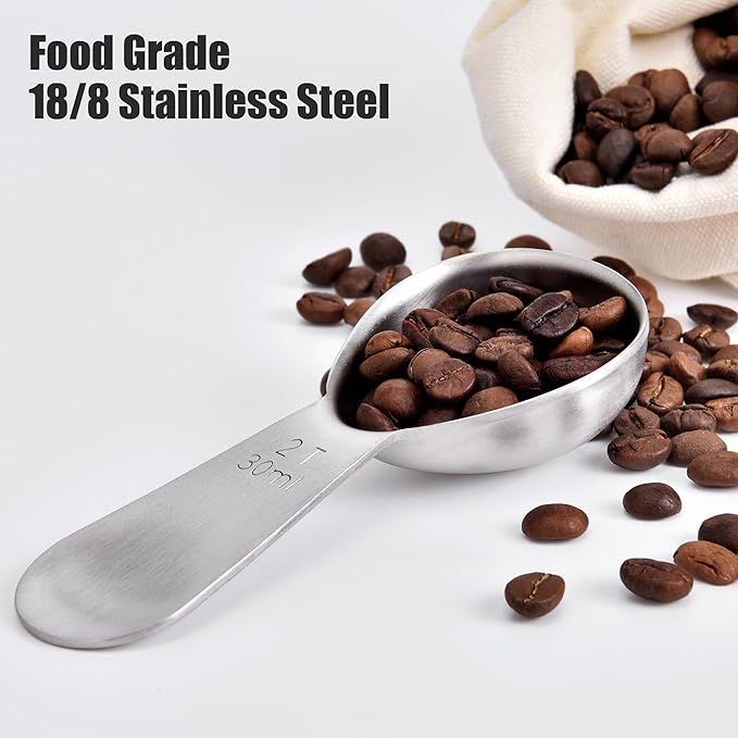 Doosu 2 Tablespoon Coffee Scoop - 18/8 Stainless Steel Heavy Duty Measuring Spoon with Short Handle, Food Grade Metal Tbsp Scoop for Ground Coffee Beans Tea Sugar Powder (30ml)