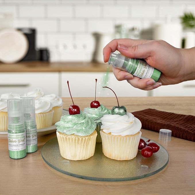 Bakell - Soft Green Tinker Dust (4g, 1x Mini Spray Pump) Edible Glitter for Food, Desserts, and Beverages!