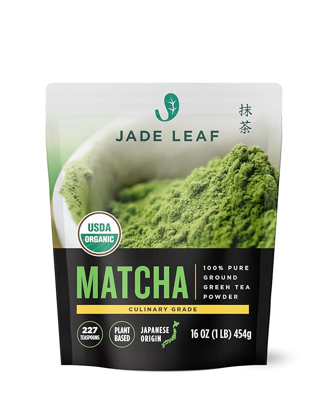 Jade Leaf Matcha Organic Premium Ceremonial Grade Matcha Green Tea Powder - Japanese - Culinary, Ingredient, Ceremonial Barista Teahouse, Latte, Collagen, 16 Ounce (Pack of 1), Culinary