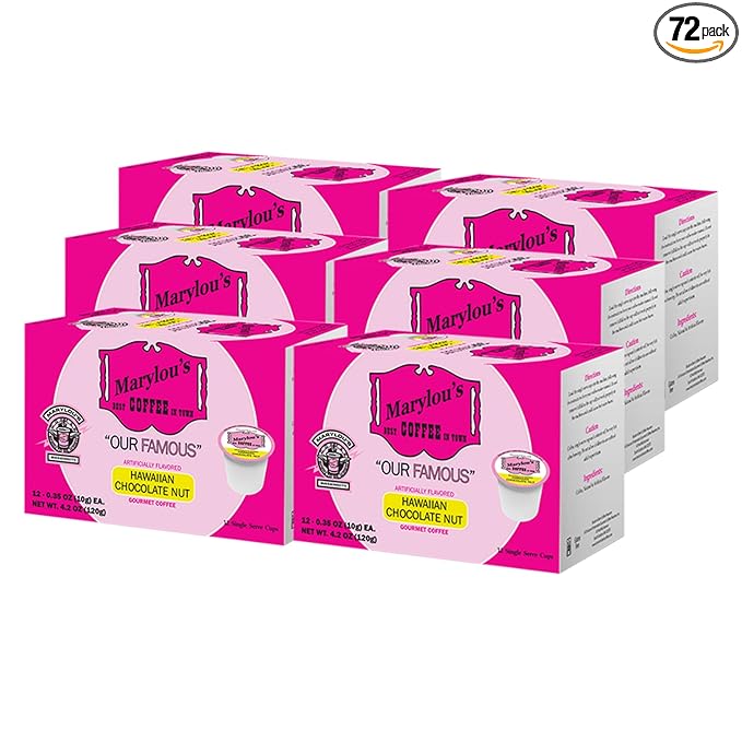 Marylou's Hawaiian Chocolate Nut Flavored Gourmet Coffee - Single Serve Coffee Pods, Compatible with Keurig Brewers - 72 Count