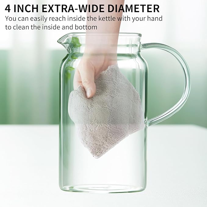 1 Gallon Glass Pitcher with Lid and Spout, Water Jug, 4000ML Carafe for Hot/Cold Water, Large Iced Tea Pitcher for Coffee, Juice and Homemade Beverage