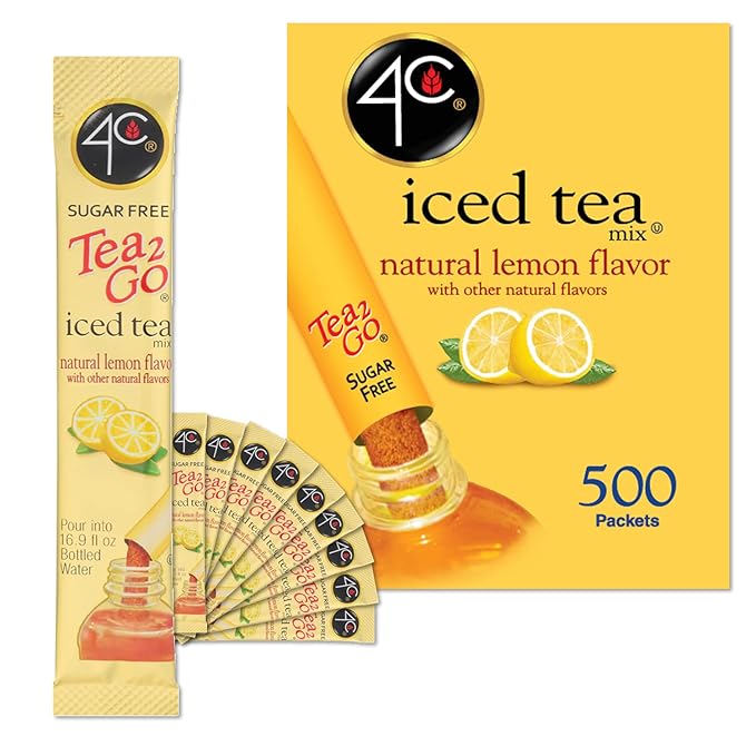 4C Powder Drink Stix, Lemon Tea 500 Count, Bulk Buy, Singles Stix, On the Go, Refreshing Water Flavorings, Value Pack