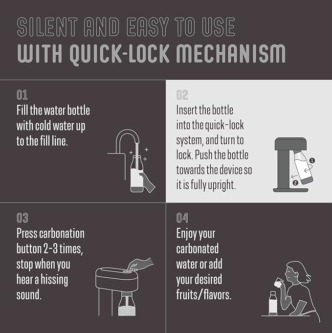 Mysoda Ruby 2 Sparkling Water Maker - Soda Streaming Machine Silent Carbonated Water Machine Robust Long-Lasting Aluminium Soda Maker 1L Water Bottle Without CO2 Cylinder - Black Silver Soda Machine