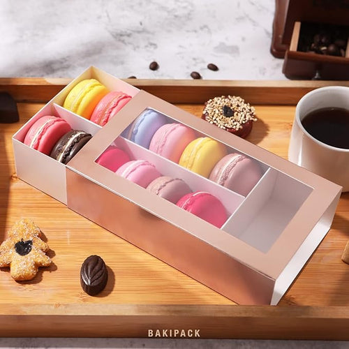 15 Macaron Boxes, Macaron Gift Box for 12 (Interior Measurement 7.3×4.2 ×1.9 Inches), Macaron Packaging Boxes with Clear Window Rose Gold without Macarons inside