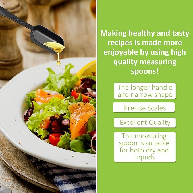 2 Pcs 1/8 Teaspoon (0.63 mL | 1/8 Tsp | 0.63 cc | 1/64 oz) Stainless Steel Single Measuring Spoon, Long Handle Metal Measuring Spoon, Kitchen Gadgets for Cooking & Baking(Black)