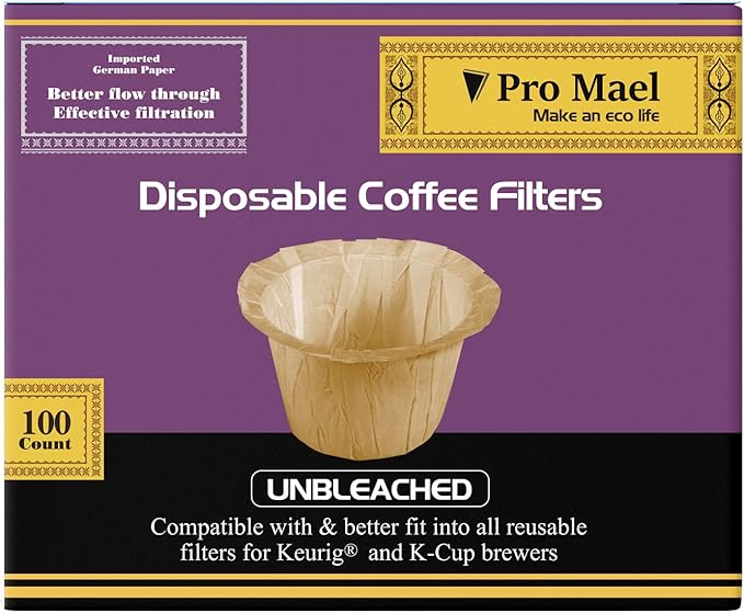 Pro Mael Disposable K Cup Filters, Coffee Filter Paper for Keurig Brewers Single Serve 1.0 and 2.0, Use with Reusable K Cup Pods, Natural Unbleached (100-Count)