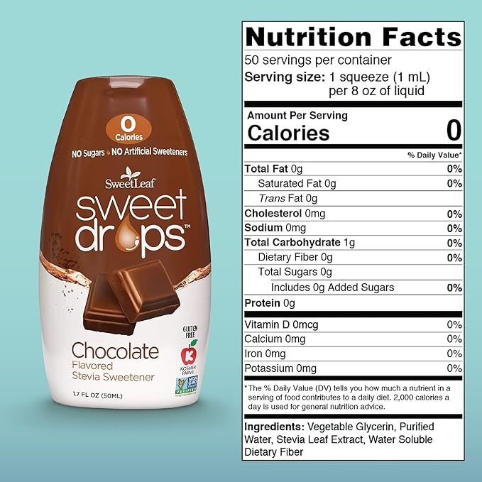 SweetLeaf Sweet Drops - Flavored Stevia Liquid Sweetener, Stevia Extract, Zero Calories, Gluten Free, Keto Friendly, Non GMO, Natural Flavors, Sugar Alternative - Chocolate, 1.7 Fl Oz (Pack of 6)