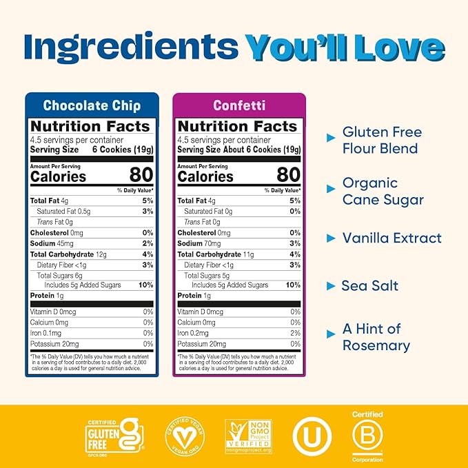 Gluten Free Partake Crunchy Chocolate Chip & Vanilla Sprinkle Cookies Variety Pack - Vegan - Free From the Top 9 Allergens Including Dairy, Wheat, Soy, Eggs, & Peanuts - Non GMO - Safe School & Office Snack (4 Pack, 3oz Resealable Bags)