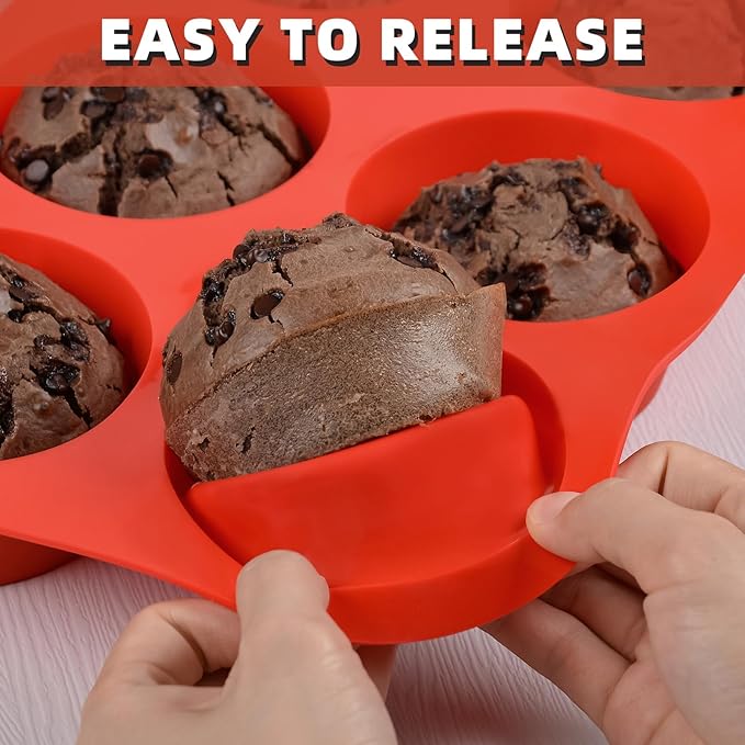 Jumbo Muffin Pan, 3.5 Inch Large Muffin Pan 6 Cup Silicone Jumbo Cupcake Tin for Baking Food Grade Silicone Non Stick