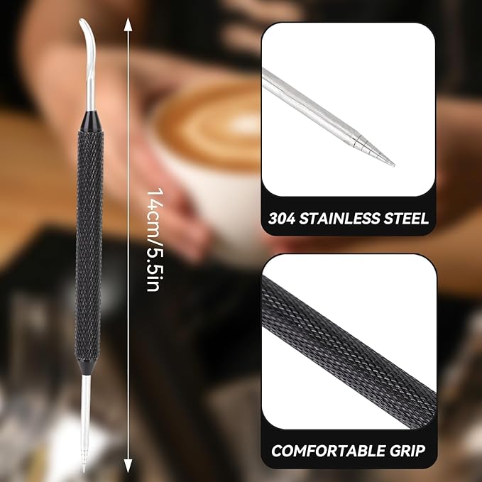 Stainless Steel Latte Art Pen, 2Pcs Latte Art Tools 2 Ends Coffee Art Pen Professional Barista Tool for Cappuccino Latte Espresso