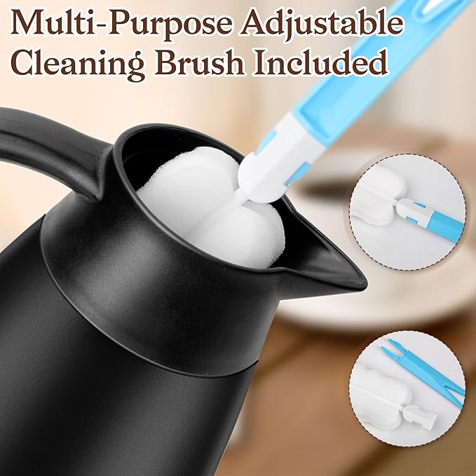 1 PCS 68 OZ Thermal Coffee Carafe, Insulated Stainless Steel Coffee Carafe Double Walled Vacuum Thermal Pot Flask with Brushes Thermos for Keeping Hot Coffee Tea Home and Office (Black)