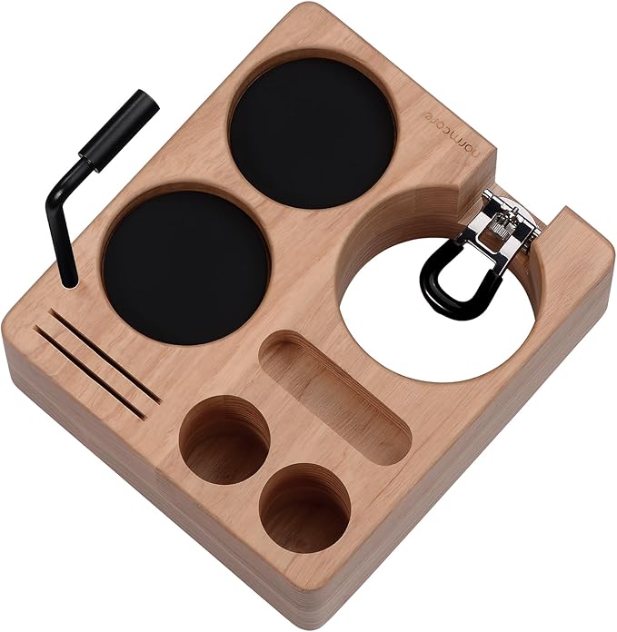 Normcore Compact Tamping Station, Tamper WDT Holder Portafilters Stand, Espresso Accessory Tool Organizer For 58mm Coffee Machine, Adjustable Height, Solid American Ashwood