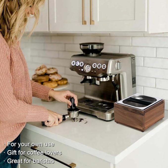 Knock Box Espresso - Coffee Knock Box and Tamp Station for Espresso Coffee Grounds Puck, Tamping Station Large Capacity Non-Slip Base Stainless Steel Dump Bin Barist Tools Quiet Design