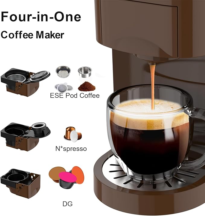 KOTLIE 513K Single Serve Capsule Coffee Machine fits for K-Cup capsule/Nes*p Original/Ground Coffee/44mm ESE,0.8L,Compact Size(Coffee)