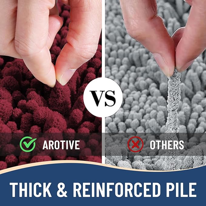 Arotive Luxury Chenille Bathroom Rug Mat, Extra Soft Thick Absorbent Shaggy Bath Rugs, Non-Slip Machine Wash Dry, Plush Bath Mats for Bathroom, Shower and Tub, 47x24, Burgundy
