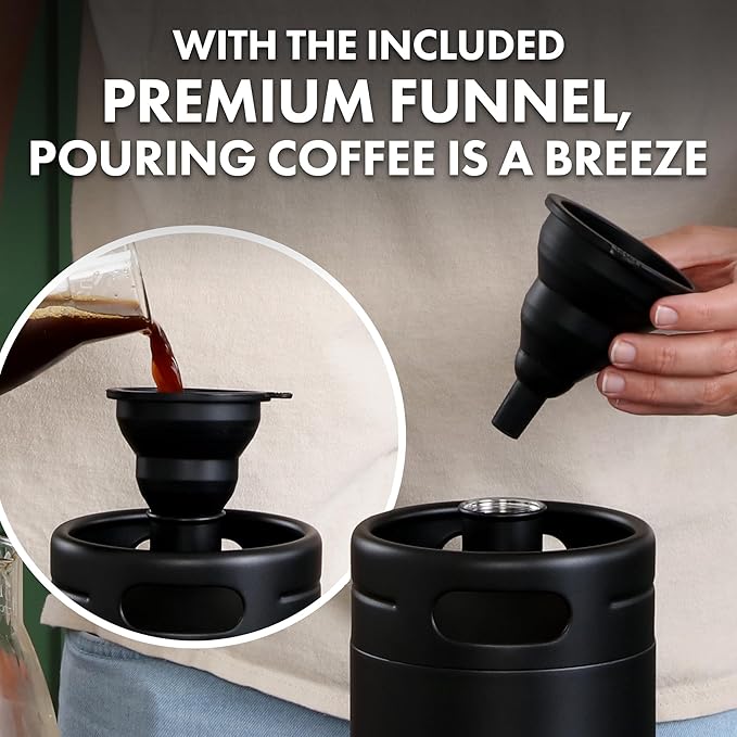 Zulay Nitro Cold Brew Maker - Nitro Cold Brew Keg with Pressure Relieving Valve & Creamer Faucet - Gift for Coffee Lovers - Nitro Cold Brew Coffee Maker for Home - Collapsible Funnel & Drip Mat