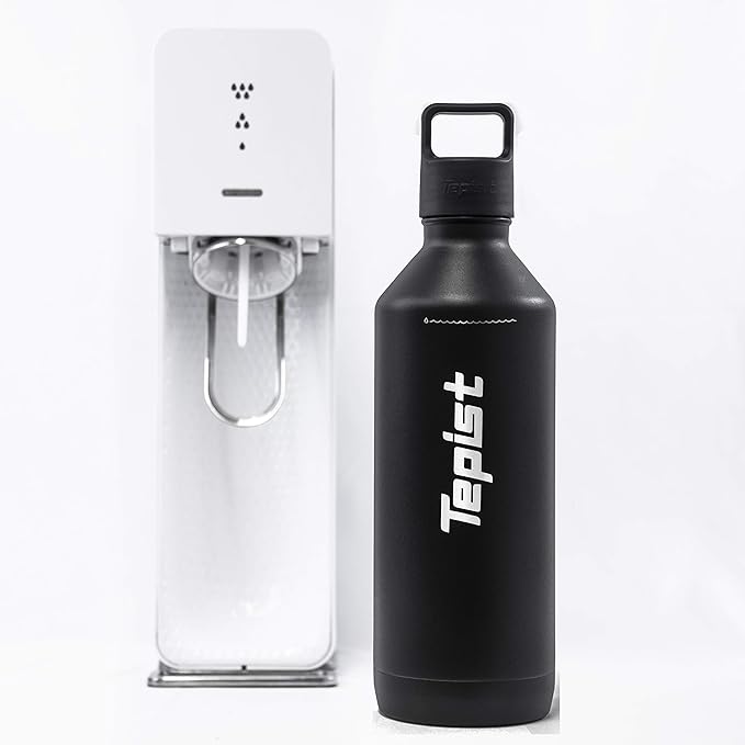 ThirtyO 30oz Stainless Steel Bottle Compatible with Sodastream Machines | Powder Coated Black | Vacuum Sealed | Double Walled | Leak-Proof | Easy to Carry | Reusable Bottle