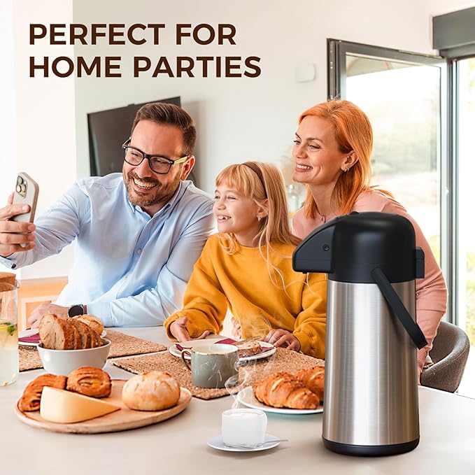 Coffee Carafe for Keeping Hot - 85OZ / 2.5L Airpot Coffee Dispenser with Pump - Large Coffee Thermos for Hot Drinks Tea Liquid - Insulated Stainless Steel Hot Water Beverage Dispenser Urn for Parties