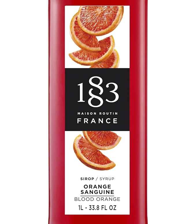 1883 Blood Orange Syrup for Drinks, Made in France, 1 Liter Glass Bottle