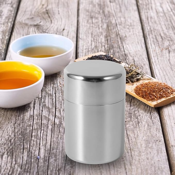 Tea Canister Tin, Loose Leaf Tea Storage, 450ml Tea Bag Holder Organizer, Matcha Stainless Steel Metal Jar with Lid for Kitchen Counter Coffee