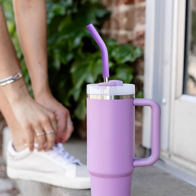 Metal Straw for Stanley 40 oz Cup,Stainless Steel Replacement Straw with Silicone Tips for 40 oz Simple Modern, Meoky, Owala Tumbler, 1 Portable Bag