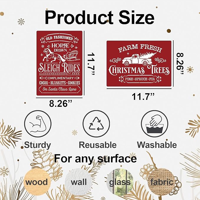 Christmas Stencils for Painting A4 Christmas Stencils for Crafts Reusable Holiday Drawing Templates for Wood Fabrics Door Mat Porch Hanger Winter Decor(XMS Stencil A402/10P)