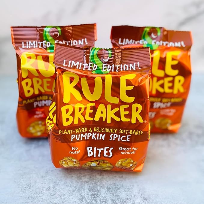 Rule Breaker Vegan & Gluten-Free Cookies | Pumpkin Spice Bites | Plant-Based, Dairy, Nut, Soy, Allergen Free, Kosher | Soft-Baked School Snacks for Kids and Adults | Better-For-You Bites (Pack of 3)