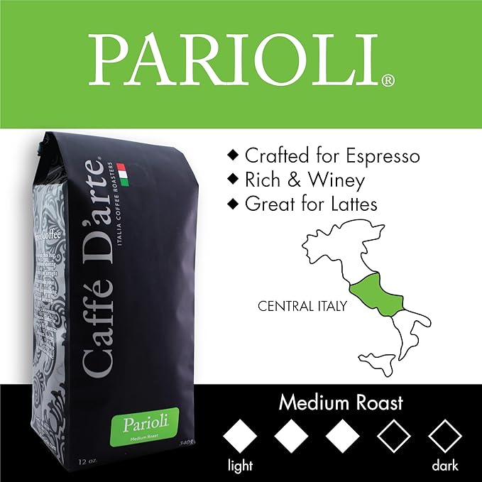 Caffe D'arte Parioli Whole Bean Espresso Coffee, 12 Ounce