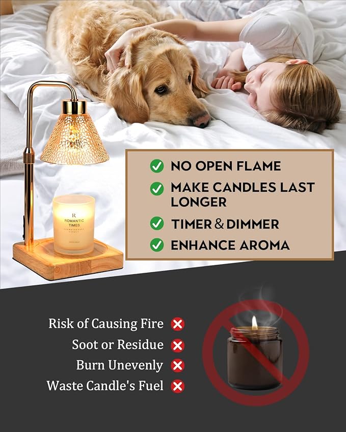 Candle Warmer Lamp with Timer Dimmable, Adjustable Height, Anniversary Women Gifts for Her Girlfriend, House Warming Gifts New Home Room Decor, Wax Warmer Lamp for Jar Candles with 2 Bulbs