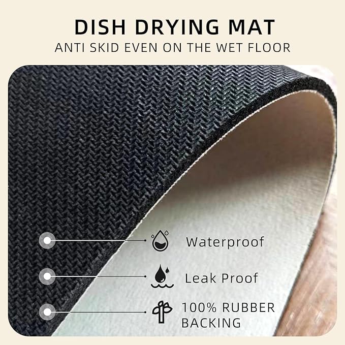 Dish Drying Mat Absorbent Coffee Mat Rubber Backed Soft Silicone Kitchen Drying Mat for Kitchen Bathroom Coffee Bar (Plants, 16 x 24 Inches)