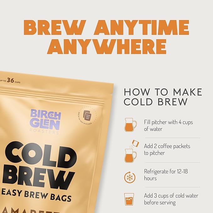 Birch Glen Roasters Cold Brew Coffee Bags - 12 Pack of Coarse Ground Coffee Filter Pitcher Packs for Easy Brewing - 100% Arabica - Yields 6 Pitchers - Pecan Pie Flavor