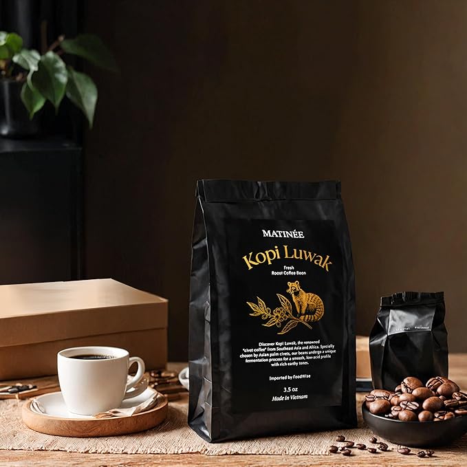 MATINÉE Wild Kopi Luwak Coffee Beans, Medium Roast, Whole Bean Beans, Civet Coffee - Sustainably Sourced From Vietnam, 8.8oz / 250 Grams
