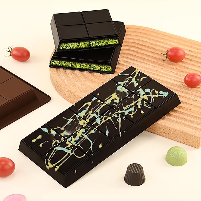 2 Pcs Chocolate Molds Silicone, Deep Chocolate Bar Mold, Non-Stick Food Grade Chocolate Mold for Dubai Chocolate Bar Pistachio, Candy Making - 10 Square Shape