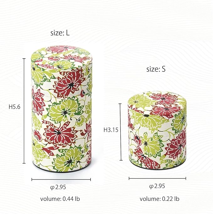 Japanese Pokkan Coffee Spice Tea Tin Canister Washi Paper Storage with Lid 7.05 oz Capacity (Kenran Nami)