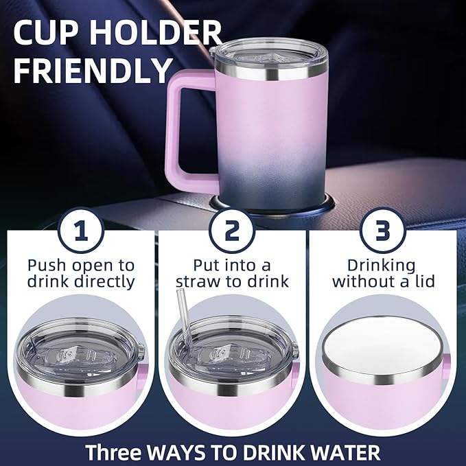 40 oz Insulated Coffee Mug with Ceramic Coating, Stainless Steel Travel Mug Tumbler with Handle Lid and Straw, Double Wall Leak-Proof Coffee Travel Mug Keeps Drink Hot and Cold (Purple Navy)