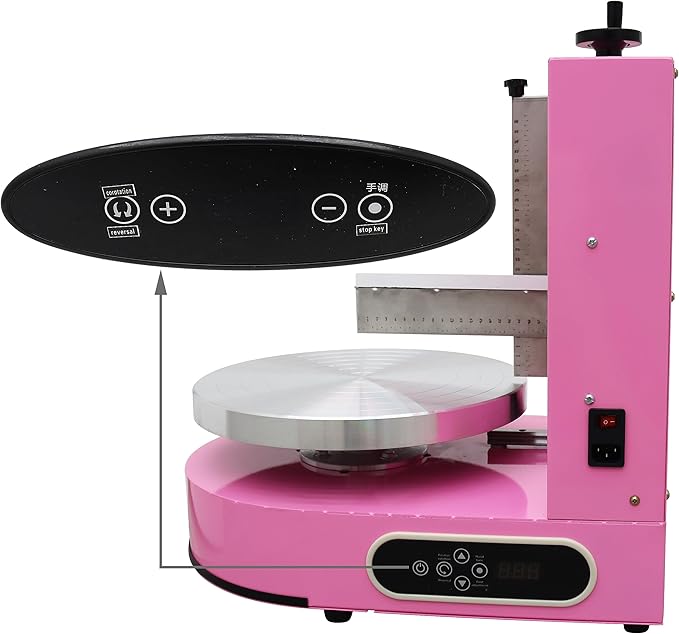 TECHTONGDA Cake Decorating Coating Machine Cream Spreading Automatic Frosting Turntable with Graduated Scraper 60-320RPM Rotating Speed for 6-14inch Cakes Pink