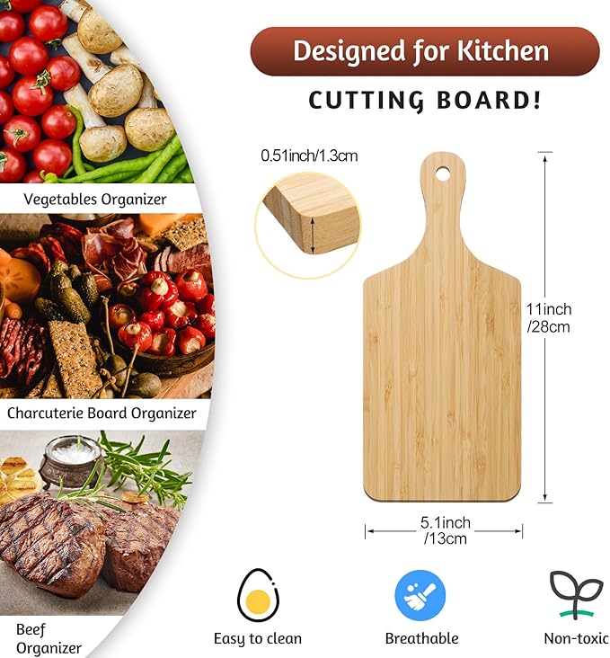 Lounsweer 6 Pcs Thicken Cutting Board Bulk Wood Board for Chopping Serving Charcuterie Material for Laser Engraving Mother' Day Wedding Housewarming Gift(Bamboo,11 x 5 Inches)