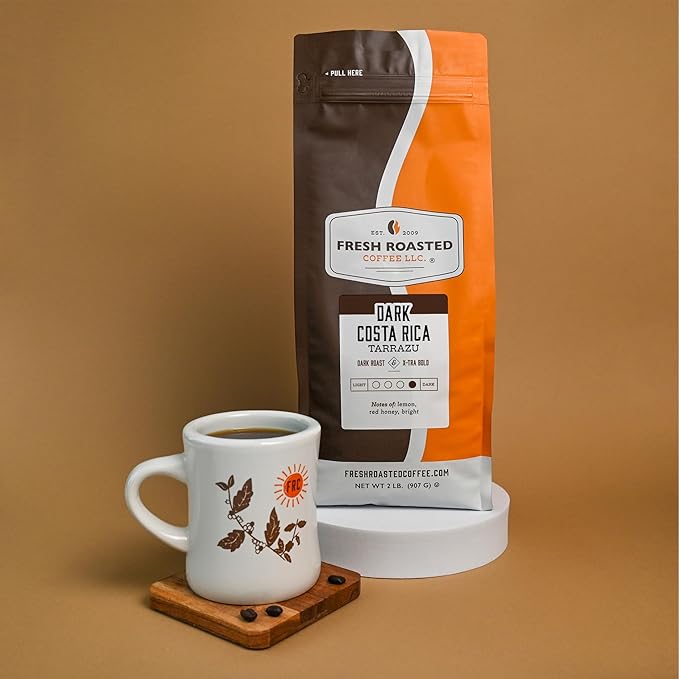 Fresh Roasted Coffee, Dark Costa Rican Tarrazu, 2 lb (32 oz), Dark Roast, Kosher, Whole Bean