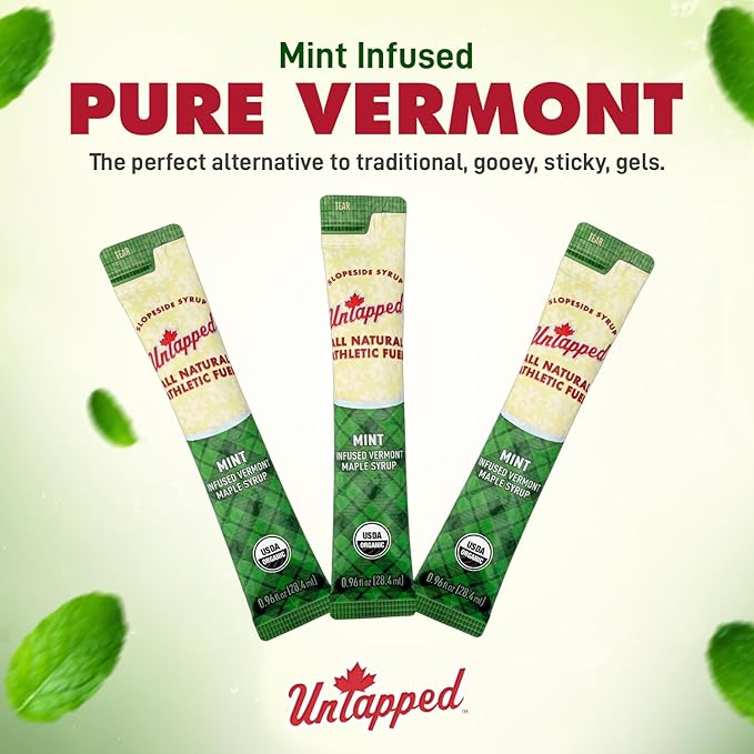 UnTapped Mint Maple Syrup Energy Gels 20 Gels | Organic Pure Vermont Maple Syrup with Real Mint | Gluten-Free, Low Glycemic | Natural Fuel for Running, Cycling & Endurance