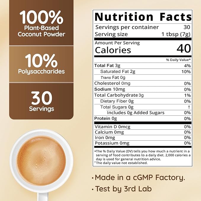 Veltracha Mushroom Coffee Creamer, Superfood Coconut Creamer Powder with 6 Adaptogenic Mushrooms - Reishi, Turkey Tail, Lions Mane, Non-Dairy Coconut Powdered Creamer for Energy & Focus & Digestion, 30 Servings, Sweet