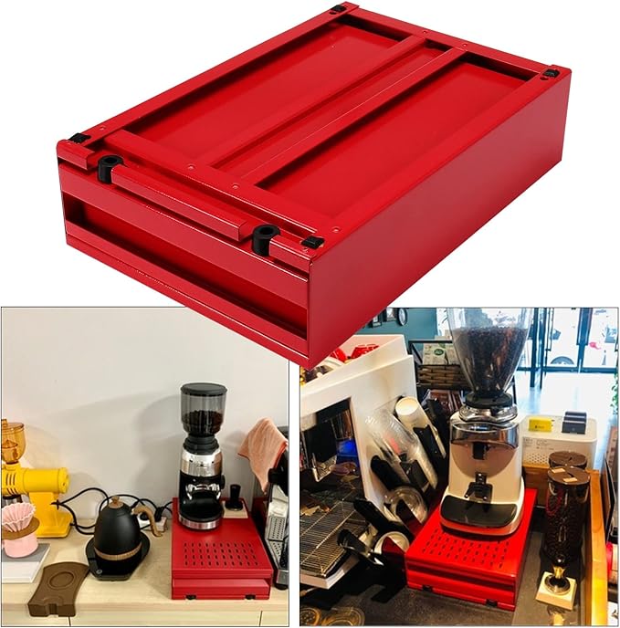 Large Size Espresso Coffee Knock Box Drawer, Stainless Steel Pull-Out Style Coffee Grounds Powder Container Bin for Cafes Restaurant Home Bar, 14.96 x 10.03 x 3.93 inch (Red)