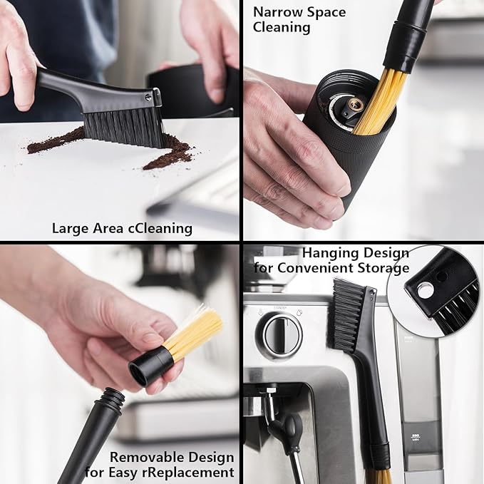 Espresso Coffee Machine Cleaning Brush Kit with Portafilter Cleaning Disc (Dual Head Brush with Rocket air Blower)