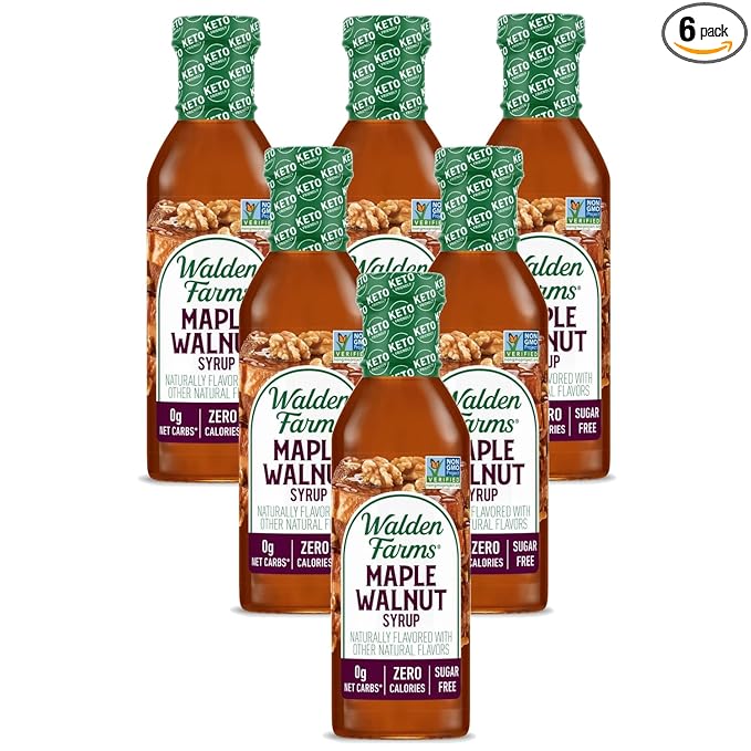 Walden Farms Maple Walnut Syrup – Perfect for Pancakes, Waffles, Desserts – Zero Calorie, Sugar-Free, Low Carb, Keto-Friendly, Gluten-Free, Vegan – 6-Pack, 12 oz Bottles