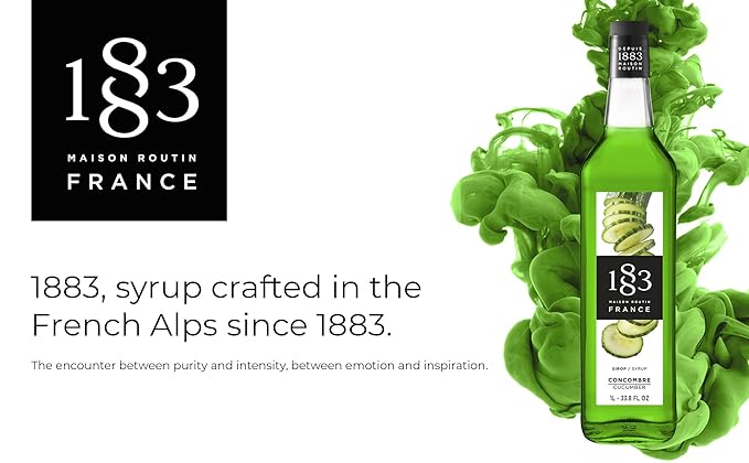1883 Cucumber Syrup for Drinks, Made in France, 1 Liter Glass Bottle