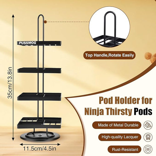 16 Flavor Pods Storage Holder, Turntable 360° 4-tier Flavored Water Drops Organiser,Compatible with Ninja Thirsti Drink System,360° Rotating Storage Rack for Ninja Thirsti Soda Maker WC2002