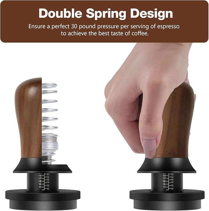 PUSEE 53.3mm Espresso Coffee Tamper - Premium Barista Coffee Tamper, 30lb Calibrated Double Spring Titanium Coating Base Ground Espresso Tamper, Fits for All 53mm Portafilters, Espresso Accessories