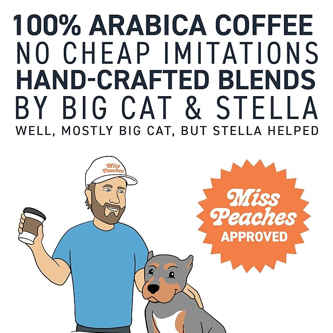Stella Blue Whole Bean Coffee, Miss Peaches Blend, Medium Roast, Citrus, Caramel and Fruity Notes, 100% Arabica, Ethically Sourced from Central and South America, 12 oz bag