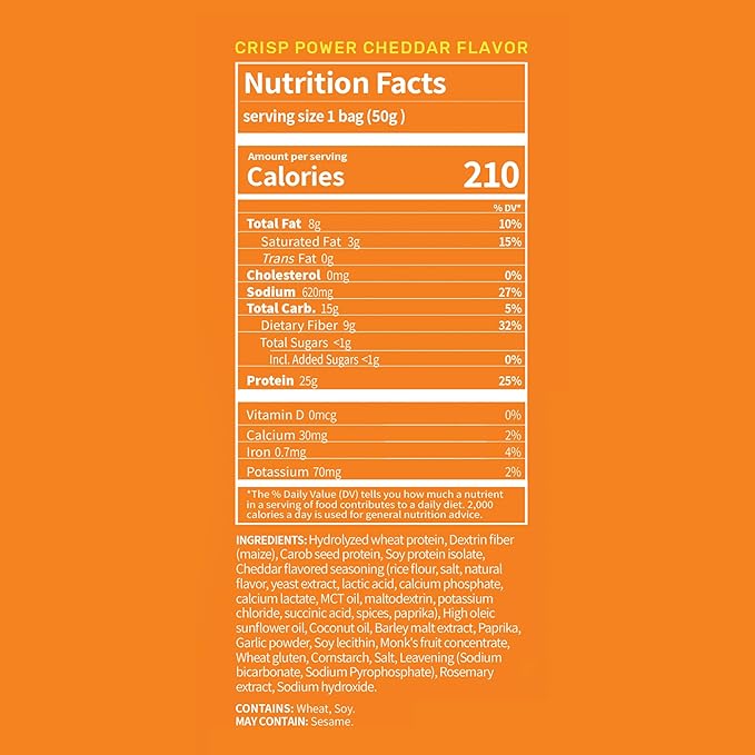 Crisp Power Protein Pretzels, NEW Cheddar, High Protein Vegan Keto Snack, 25 G Plant Based Protein, Low Carb Crunchy Pretzel Snacks, No Added Sugar, No Seed Oils, 1.75 oz Bags, 24 Pack
