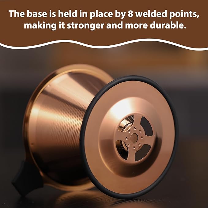 Pour Over Coffee Dripper INSINTAR Stainless Steel Drip Cone Brew Coffee Filter, Reusable Metal Coffee Strainer With Non-Slip Ring&Handle Paperless Pour Over Coffee Maker 1-4 Cup(Titanium Copper)